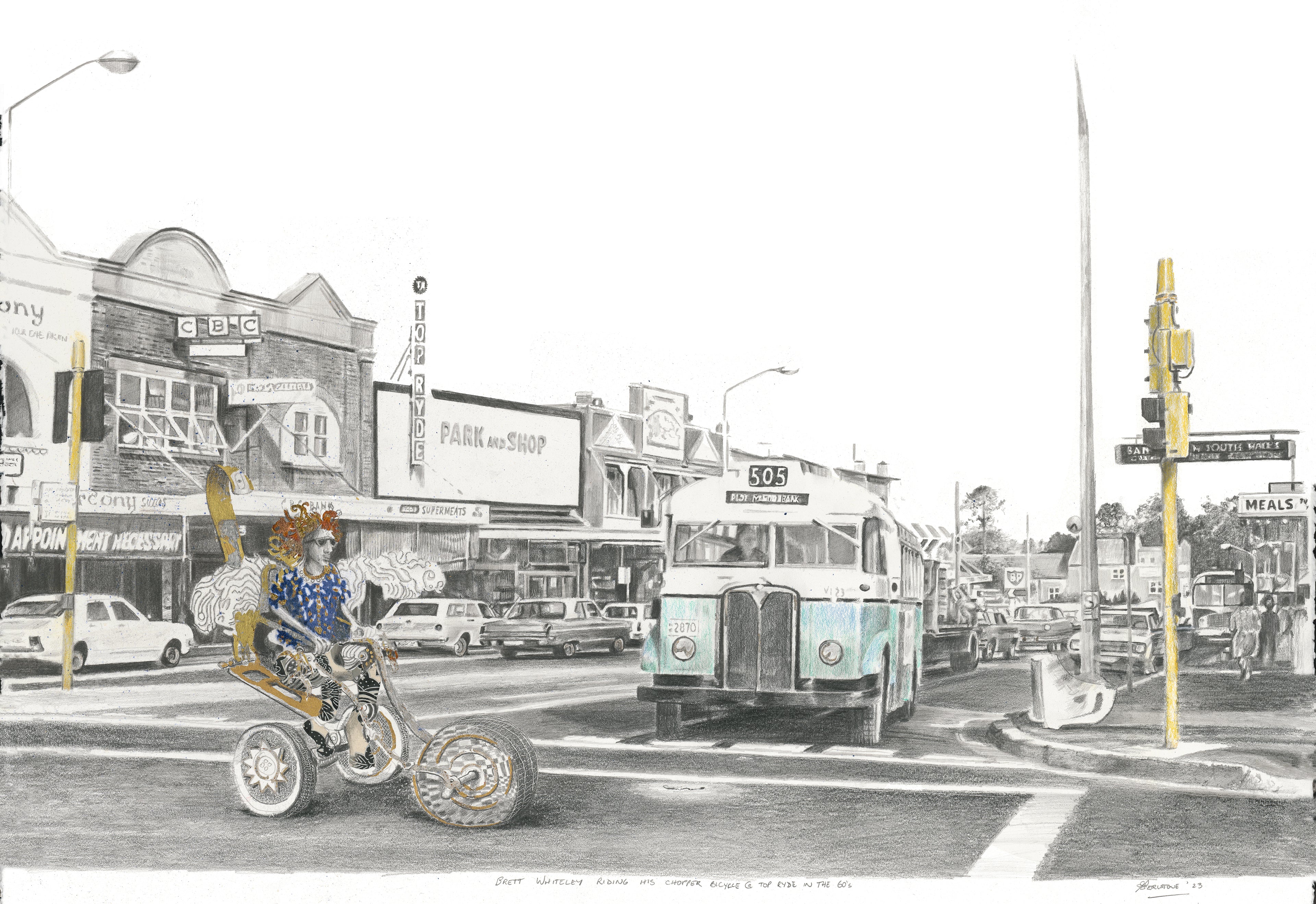 Brett Whiteley Ridng his Chopper @ topRyde in the 60's