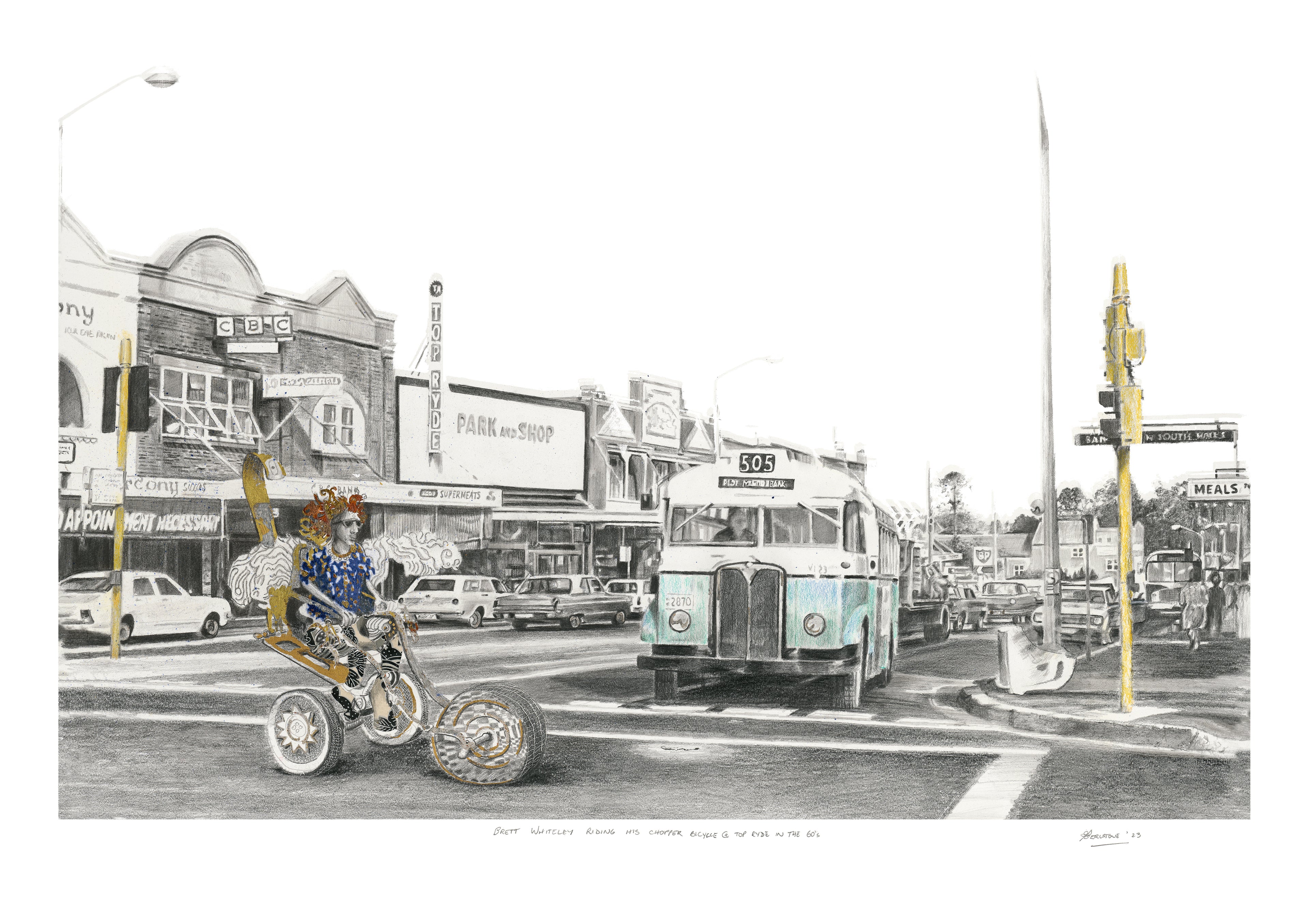 Brett Whiteley Riding his Chopper @ Top Ryde in the 60's Giclee Print