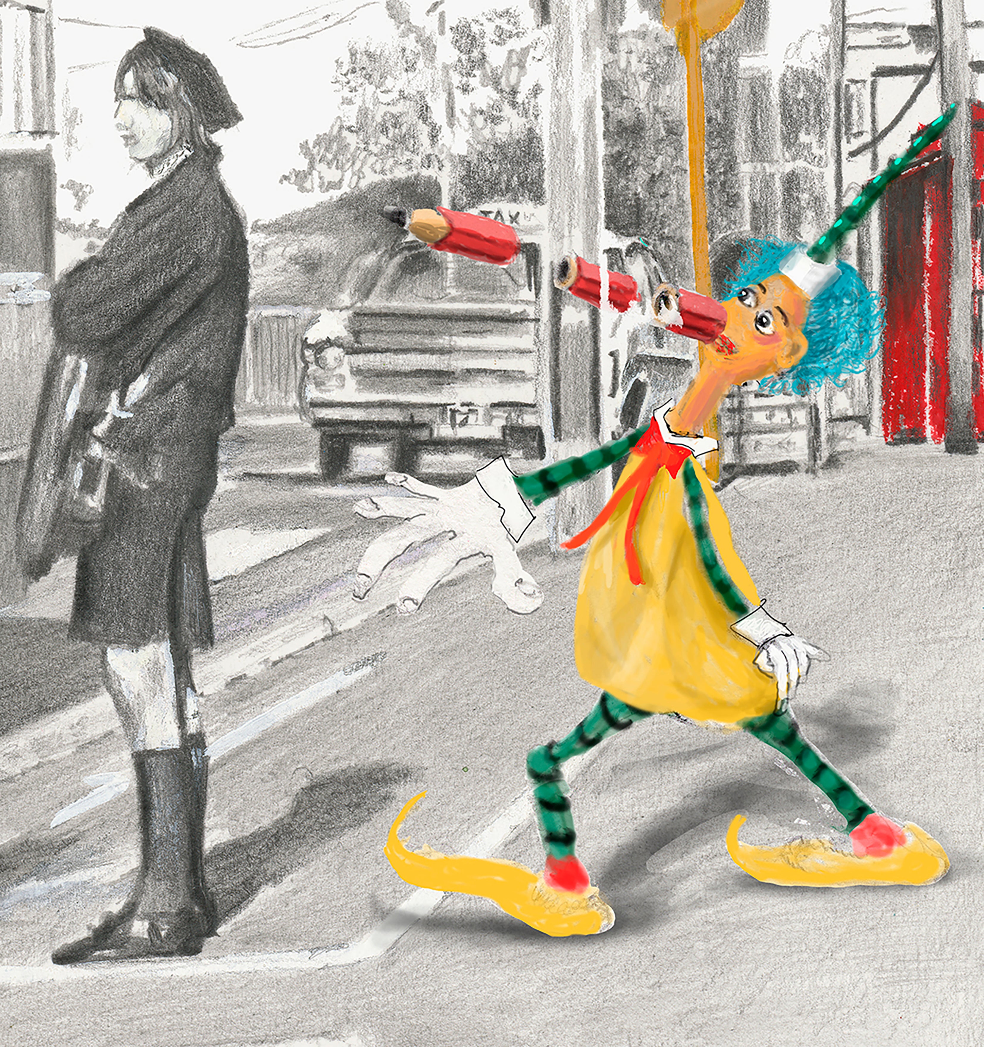 Mr Squiggle and the mobile fishSculpture Fountain Giclee Print
